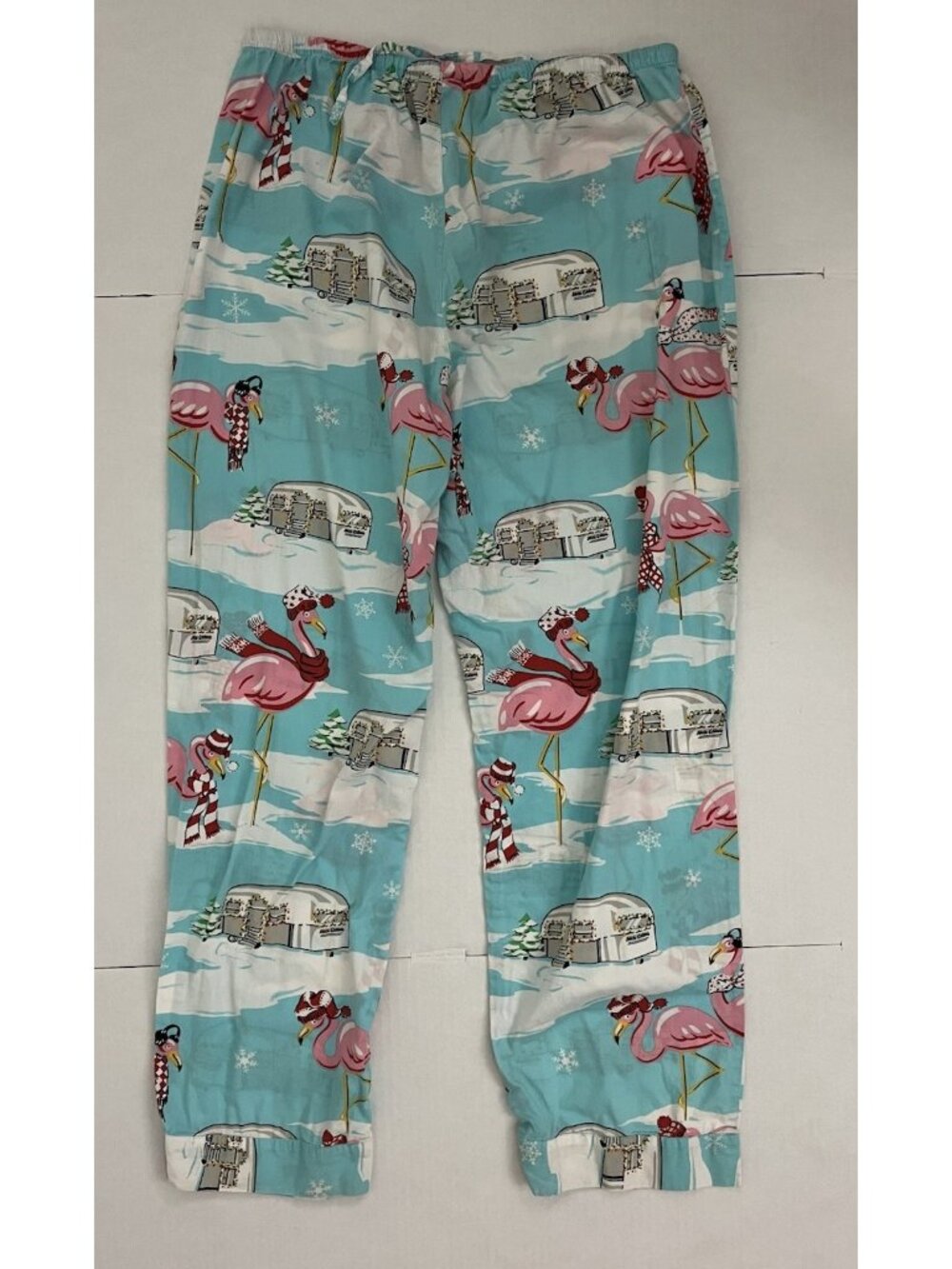 Nick & Nora Women's L Retro Pajama Set Flamingo Airstream Camper Cotton Poplin - Picture 6 of 8